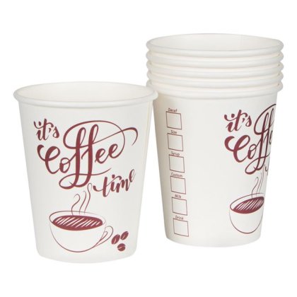Pahare de Carton Alb cu Mesaj 'It's Coffee Time' 240 ml - 30buc