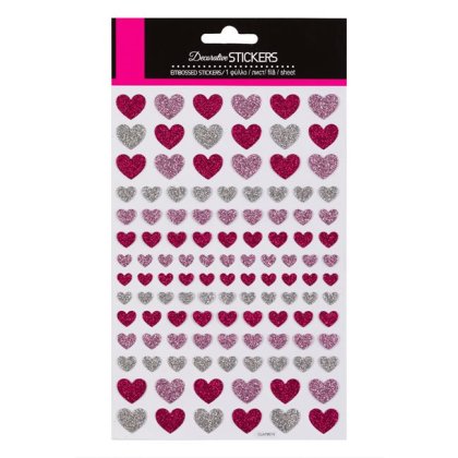 Autocolante Inimi Roz Fucsia Argintii cu Glitter- 117buc