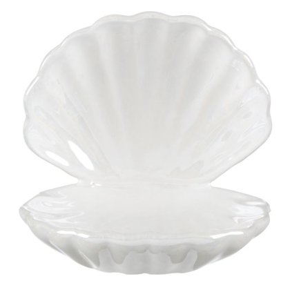 Cutie Organizator Bijuterii Scoica Ceramica Alba Irizata 11x9x11cm