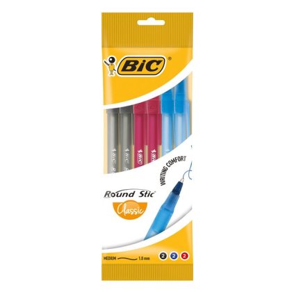 Set Pixuri BIC Round Stic Albastru Rosu Negru 3 Culori 1.0mm - 6buc