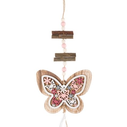 Decoratiune din Lemn Suspendabila Fluture cu Margele 13x10cm