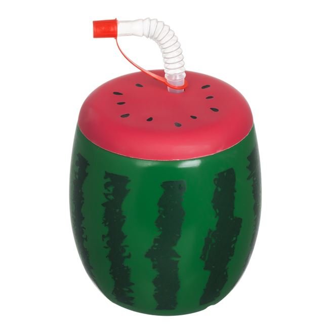 Pahar in Forma de Pepene Verde 3D din Plastic cu Pai 900ml