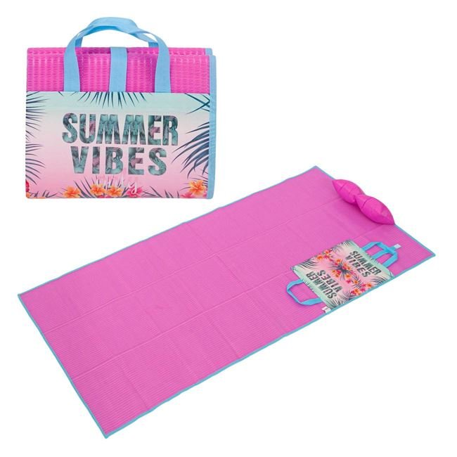 Rogojina Plaja Geanta din Plastic Roz Ciel Summer Vibes & Perna Gonflabila 180x86cm