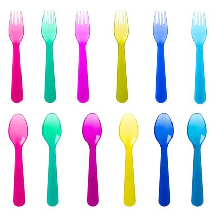 Set Linguri & Furculite Reutilizabile de Diferite Culori 16cm - 12buc