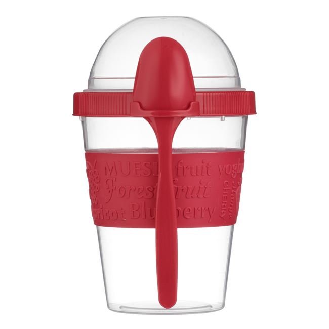 Caserola din Plastic Take Away Snack cu Lingura Rosie 600ml