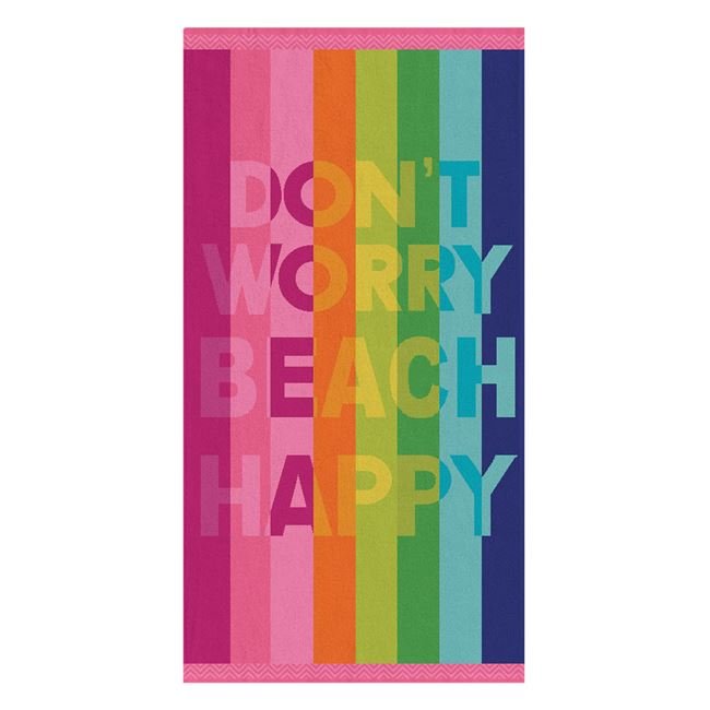 Prosop din Bumbac cu Model Dungi Colorate Beach Happy pentru Plaja 75x150cm