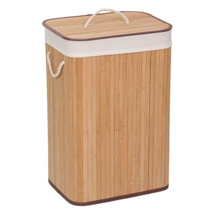 Cos din Bambus de Culoare Naturala cu Capac pentru Rufe 40x30x60cm - 72l