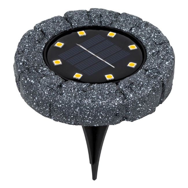 Lampa Solara Model Piatra cu 8 Becuri LED pentru Gazon Ø11x2cm