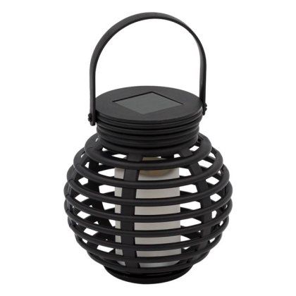 Felinar Solar Rotund din Plastic Negru cu LED cu Efect de Flacara Ø11x11cm
