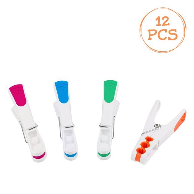 Carlige Albe cu Maner Colorat Moale pentru Rufe 9cm - 12buc