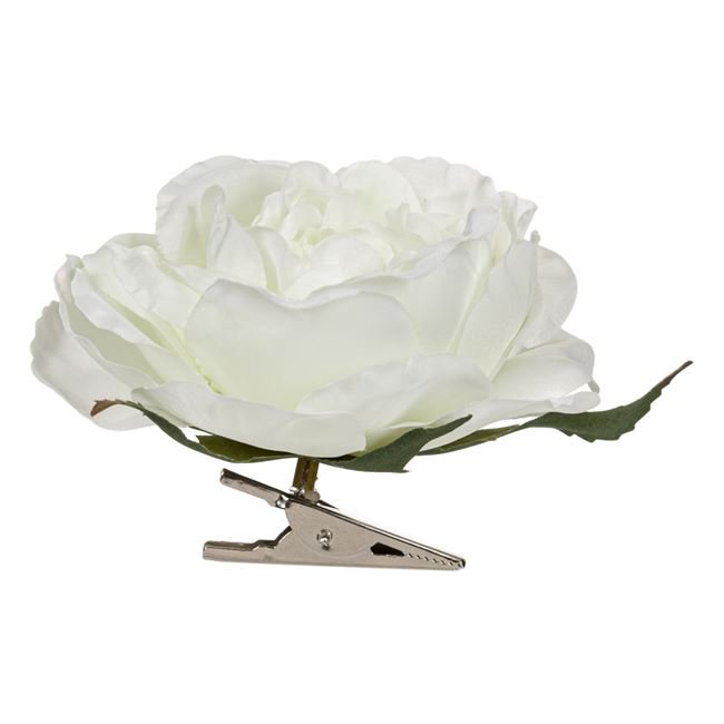 Floare Artificiala Trandafir Alb cu Clips 8cm