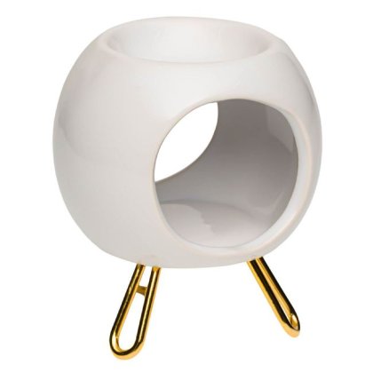 Suport pentru Ulei Parfumat Ceramic Alb cu Picioruse Aurii Ø8.5x11cm
