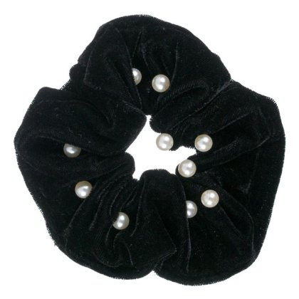 Elastic pentru Par Catifelat Negru cu Margele Albe