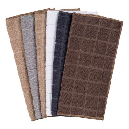 Prosoape de Bucatarie cu Microfibre Bej Gri Carouri 30x30cm - 6buc