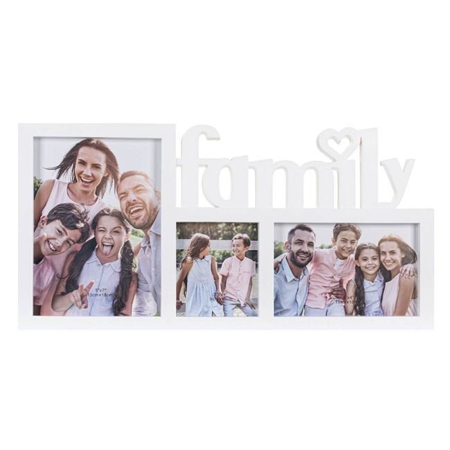Rama Foto Decorativa Alba ”Family” pentru 3 Poze 40x20cm