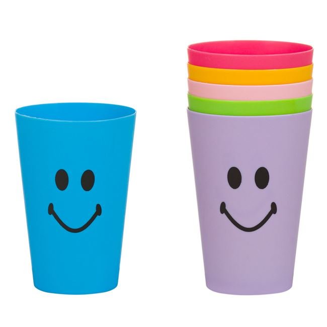 Set Pahare din Plastic de Diferite Culori cu Model Emoji 350ml - 6buc