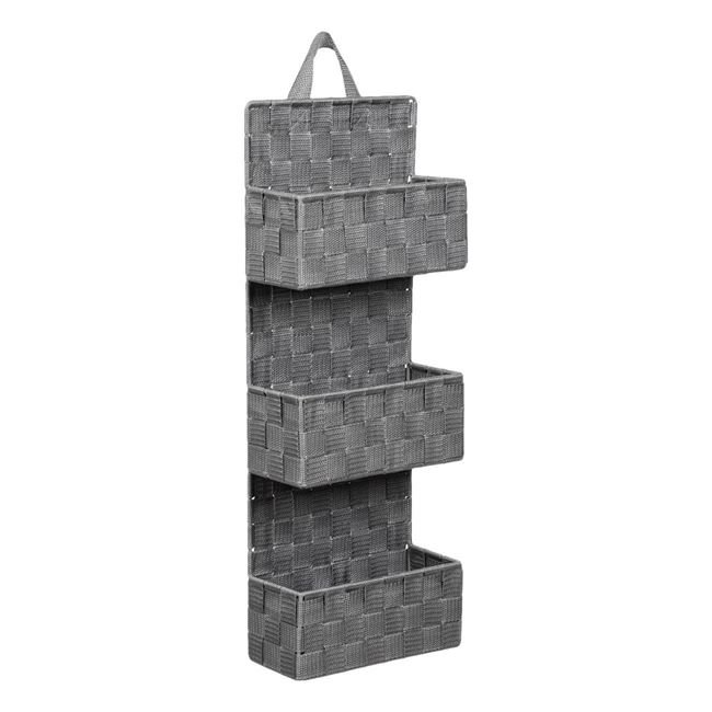 Cos de Depozitare Suspendabil tip Ratan Gri 3 Spatii 21x9x56.5cm