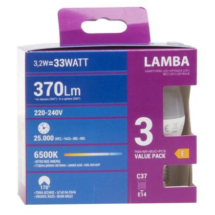 Becuri LED E14 3.2W (C37) Lumina Alba De Zi - 3buc