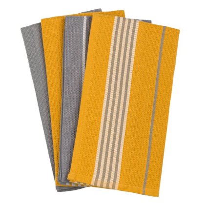 Prosoape pentru Pahare Galben Mustar cu Dungi Gri 58x39cm - 4buc