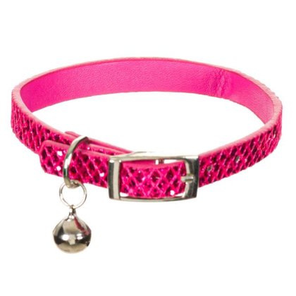 Zgarda Roz cu Glitter & Clopotel pentru Pisici 32x1cm