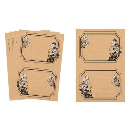 Etichete Adezive Kraft Bej Flori 9.2x7cm - 10buc