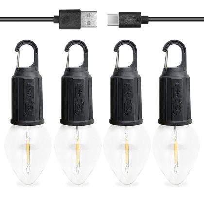 Set 4 Becuri pentru Camping, Reincarcabile, 3 Moduri Iluminare, 17.8 x 6cm, Negru/Alb