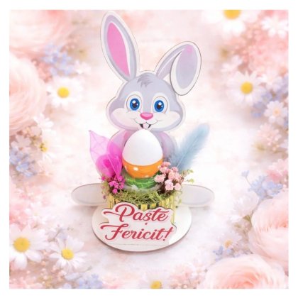 Victiny Ornament Paste iepuras decorat cu lumanare si flori naturale uscate