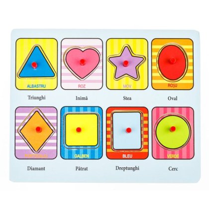 Puzzle Incastru din Lemn Forme Color Cuvinte 8 piese - 22x18cm