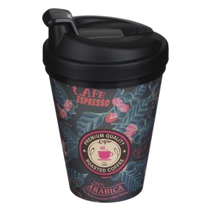 Pahar din Plastic cu Model Frunze Tropicale cu Capac 400ml