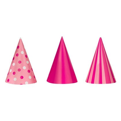 Palarii de Petrecere de Hartie Roz Fucsia Buline Dungi 16cm - 6cm