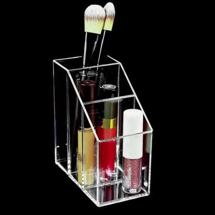Suport Acrilic Transparent cu 3 Compartimente pentru Pensule 6x11x12cm