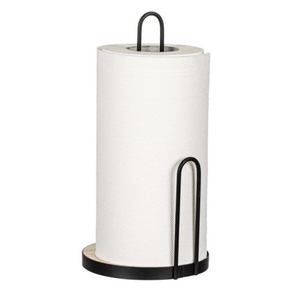 Suport Metalic Negru cu Baza de Lemn cu Stop pentru Prosoape de Hartie Ø15x30cm
