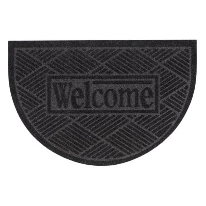 Covoras Intrare Gri Semicerc Mesaj Reliefat ”Welcome” 60x40cm