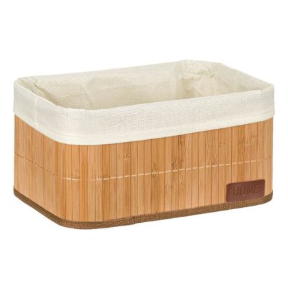 Cos de Depozitare din Bambus Bej cu Stofa Home 32x22x16cm