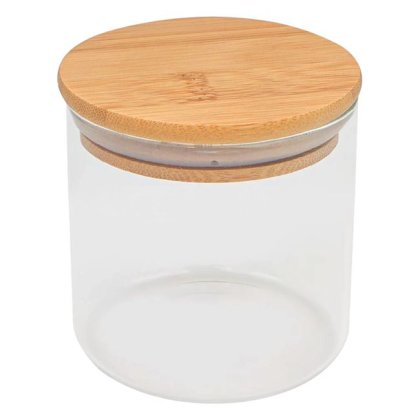 Borcan de Depozitare din Sticla Transparent Capac Bambus 350ml
