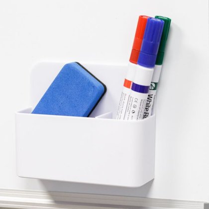 Suport Magnetic din Plastic Alb cu 2 Nivele pentru Tabla 12x4x10cm
