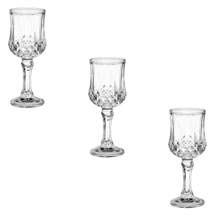 Set 3 Pahare din Sticla Transparenta cu Model Diamond & Picior pentru Lichior 56.8ml