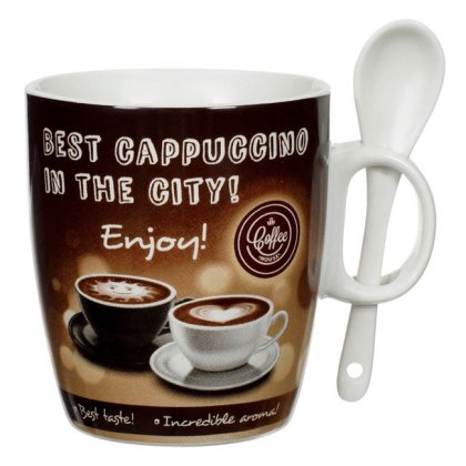 Set Cana Mini din Portelan Coffee 220ml & Lingura