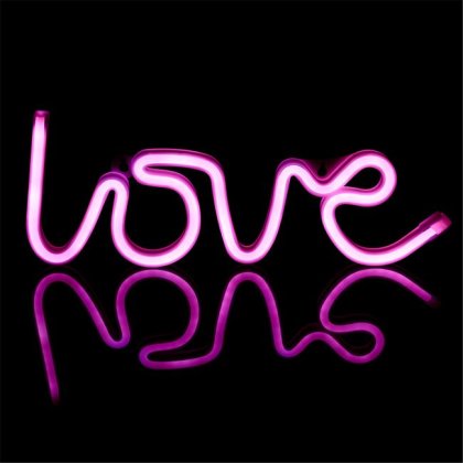Lampa LED Neon LOVE Fucsia cu USB 35.5x13cm