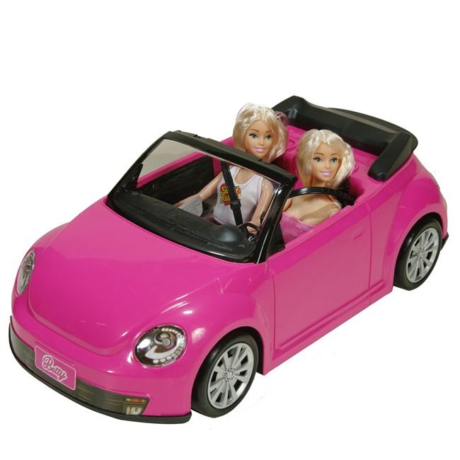 Vehicul Decapotabil Fucsia cu 2 Papusi & Sunet