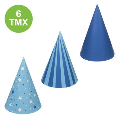 Coifuri Party de Carton Bleu Dungi Stele 16cm - 6buc