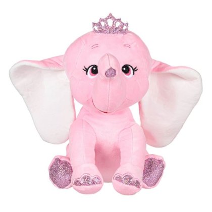 Jucarie Plus Elefant Roz Coronita Argintie Sclipici 32cm