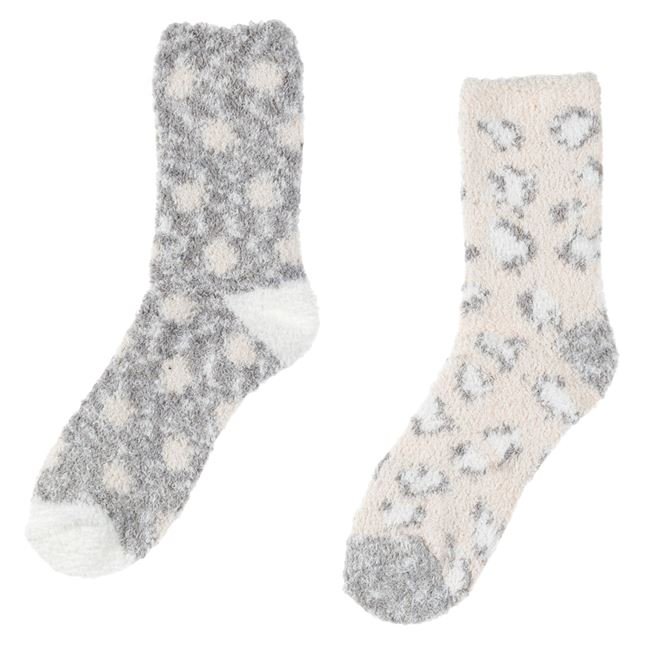 Sosete Dama Pufoase Ecru Gri cu Model Animal Print - 2 perechi