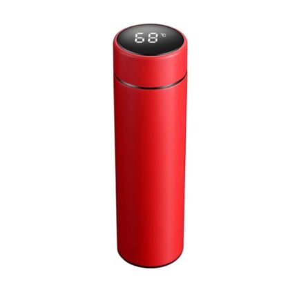 Termos smart VICTINY® rosu cu indicator de temperatura, din otel inoxidabil, 500 ml, ecran tactil, sita infuzor, perete dublu, capac antiscurgere