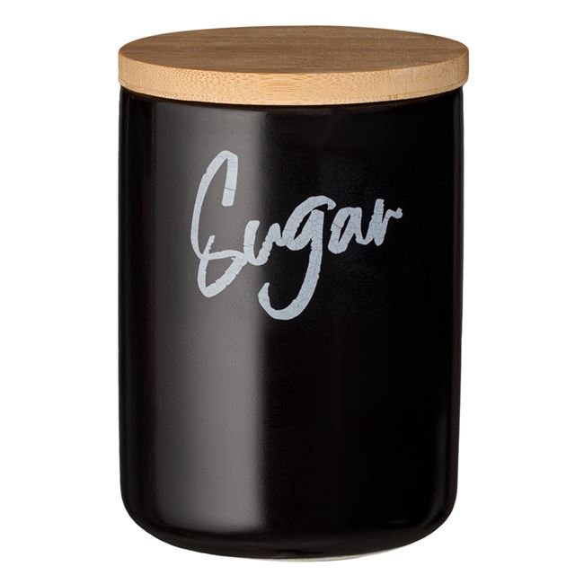 Recipient Ceramic Negru cu Capac de Bambus Sugar 800ml
