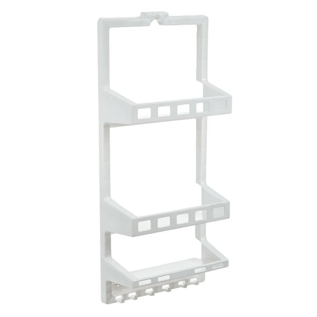 Raft din Plastic Alb cu 3 Spatii cu Carlige pentru Baie 27x12x63cm