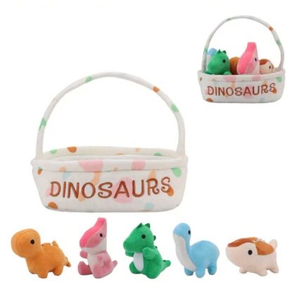 Dinozauri jucarii de plus cu cos VICTINY® Colectie fermecatoare de 5 mingiute dinozauri + 1 cos