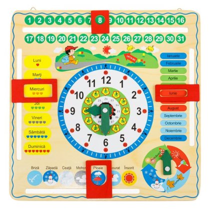Ceas Calendar Educativ din Lemn 30.5x30.5cm