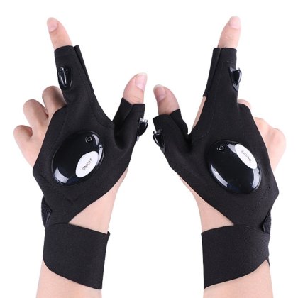 Manusi sport, cu lanterna LED, pentru pescuit nocturn, material respirabil, 36x13.5cm, negru