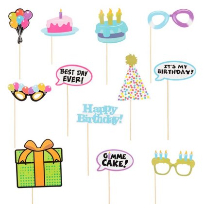 Accesorii Deghizare Photo Props Happy Birthday - 12buc